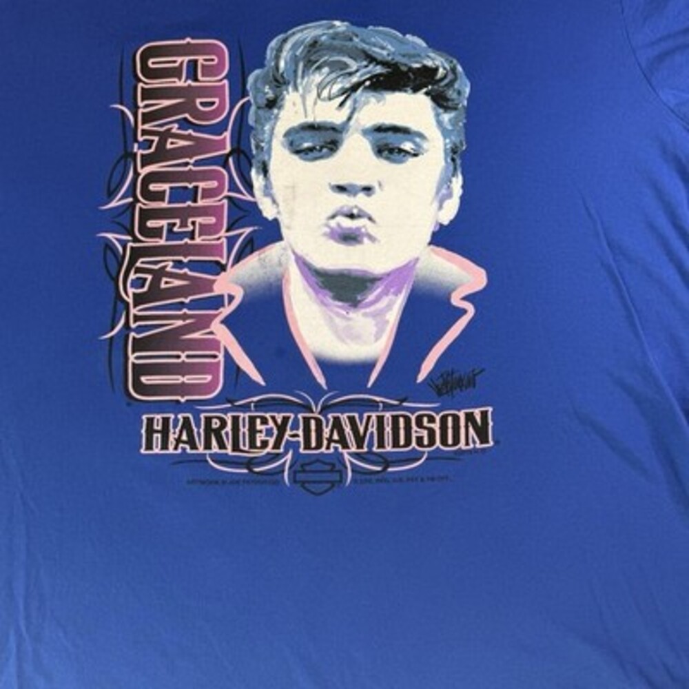 Women’s Harley-Davidson Blue Graceland Elvis Graphic V-Neck Tee 2014